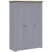 vidaXL Garderobekast, 3 deuren, grijs, 118x50x171,5 cm, grenen, Panama serie