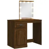 vidaXL Schminktafel met LED-verlichting, bruin, eikenlook, 90x42x132,5 cm