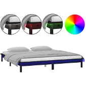 vidaXL Bedframe LED massief hout zwart 140x190 cm