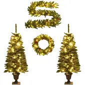 vidaXL Kunstkerstbomen 2 st met krans, guirlande en LED's