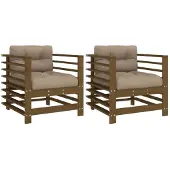 vidaXL Tuinstoelen 2 st met kussens massief grenenhout honingbruin