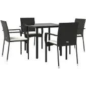 vidaXL 5-delige tuinset met kussens, zwart, van polyrotan