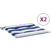 vidaXL Tuinstoelkussens 2 st gestreept 50x50x3 cm stof wit en blauw