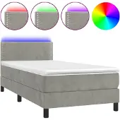 vidaXL Boxspringbed met matras en LED-verlichting, lichtgrijs, 80x200 cm, fluweel