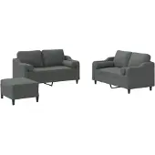 vidaXL 3-delige Loungeset met kussens stof donkergrijs