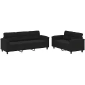 vidaXL 2-delige Loungeset met kussens microvezelstof zwart