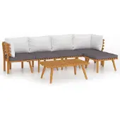 vidaXL 6-delige Loungeset met kussens massief acaciahout