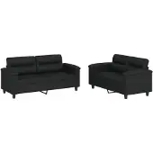 vidaXL 2-delige Loungeset met kussens kunstleer zwart