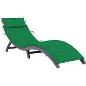 vidaXL Zonnebed met kussen, grijs, massief acaciahout