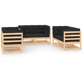 vidaXL 6-delige loungeset voor de tuin met kussens, gemaakt van massief grenenhout