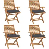 vidaXL Klapstoelen met kussens, 4-delig, massief teak hout