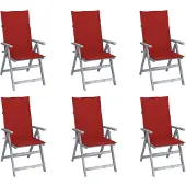 vidaXL Verstelbare stoelen met hoge rugleuning, set van 6, met kussens, gemaakt van massief acaciahout