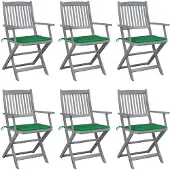 vidaXL Inklapbare stoelen 6 st met kussens massief acaciahout