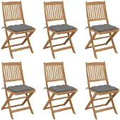 vidaXL Klapstoelen, 6 stuks, met kussens, gemaakt van massief acaciahout