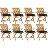 vidaXL Klapstoelen met kussens, 8-delig, massief teak hout
