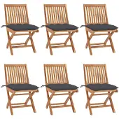 vidaXL Klapstoelen met kussens, 6-delig, massief teak hout