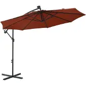vidaXL Zweefparasol met LED-verlichting en stalen paal terracottakleur