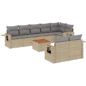 vidaXL 9-delige Loungeset met kussens poly rattan beige