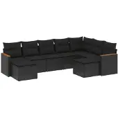 vidaXL 9-delige tuinmeubelset met kussens, zwart, polyrotan