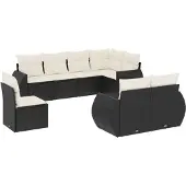 vidaXL 8-delige tuinmeubelset met kussens, zwart, polyrotan