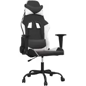 vidaXL Gamingstoel met massagefunctie, zwart en wit, kunstleer