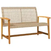 DKD Home Decor Tuinbank 112 cm poly rattan en acaciahout beige