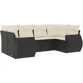 vidaXL 6-delige Loungeset met kussens poly rattan zwart
