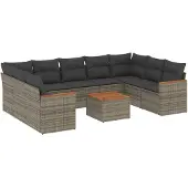 vidaXL 10-delige loungeset voor de tuin met kussens, grijs, polyrotan