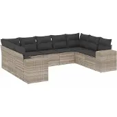 vidaXL 9-delige tuinmeubelset met kussens, lichtgrijs, polyrotan