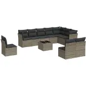 vidaXL 11-delige Loungeset met kussens poly rattan grijs