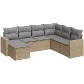 vidaXL 7-delige Loungeset met kussens poly rattan beige