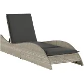 vidaXL Ligbed met kussen 60x205x73 cm poly rattan lichtgrijs