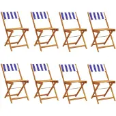 vidaXL Klapstoelen, 8 stuks, blauw-wit, met stoffen zitting en massief houten frame