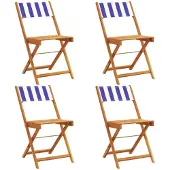 vidaXL Klapstoelen, 4 stuks, blauw-wit, met stoffen zitting en massief houten frame