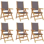 vidaXL 6-delige set verstelbare klapstoelen, antracietkleurige bekleding en massief hout