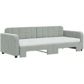 vidaXL Slaapbank onderschuifbed matrassen 80x200 cm fluweel lichtgrijs