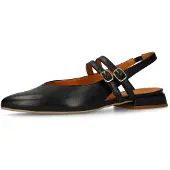 Manfield - Dames - Zwarte leren slingbacks - Maat 42