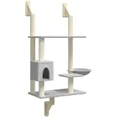 vidaXL Kattenmeubel wandgemonteerd met krabpaal 153 cm lichtgrijs
