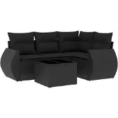 vidaXL 5-delige tuinmeubelset met kussens, zwart, polyrotan