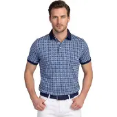 Baileys Donkerblauw poloshirt beige vierkant print grafisch