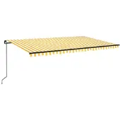 vidaXL Markies, handmatig uitrolbaar, met LED-verlichting, 500x300 cm, geel & wit