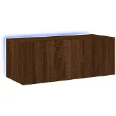 DKD Home Decor Tv-wandmeubel met LED-verlichting 80x35x31 cm bruin eikenkleur