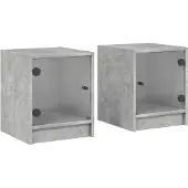 vidaXL Nachtkastjes met glazen deuren 2 st 35x37x42 cm betongrijs