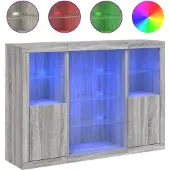 vidaXL Dressoirs met LED-verlichting, 3 stuks, grijs Sonoma, houtfineer