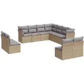 vidaXL 11-delige Tuinset met kussens poly rattan beige