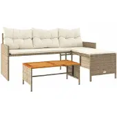 vidaXL Tuinset in L-vorm met tafel en kussens, beige, van polyrotan