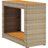 vidaXL Tuinbijzettafel met houten blad 100x40x75 cm poly rattan beige