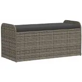 vidaXL Zitbank met opbergruimte en kussen, grijs, 115x51x52 cm, polyrotan