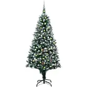 vidaXL Kunstkerstboom met LED en kerstballen en dennenappels 240 cm
