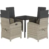 vidaXL 5-delige Tuinset met kussens poly rattan lichtgrijs